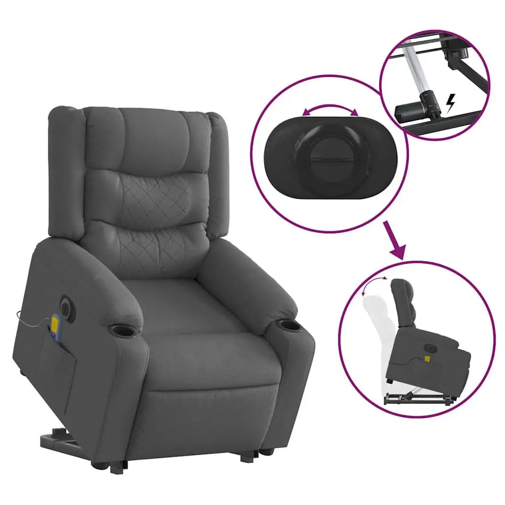 Electric Massage Recliner Chair Stand Up Lift Fabric Armchair Grey