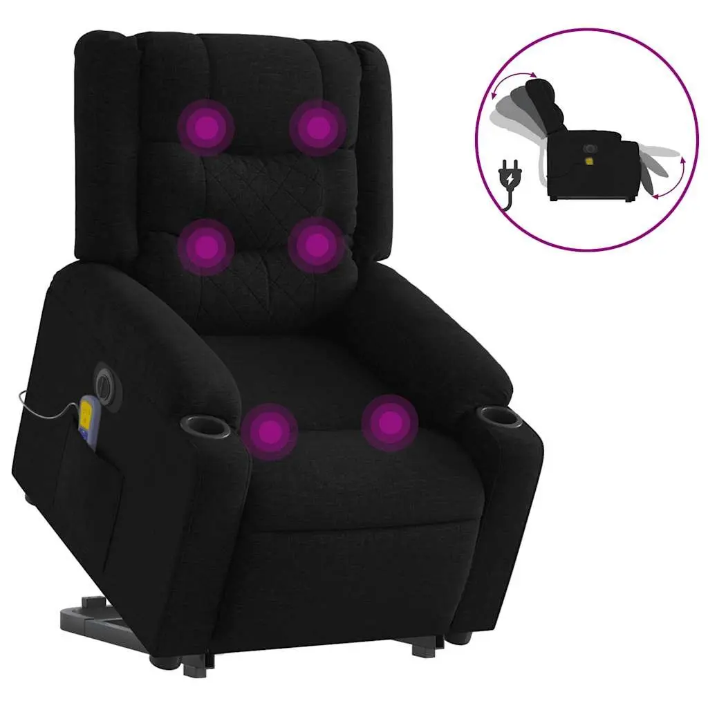 Electric Massage Recliner Chair Power Lift Black Fabric 135 Degrees