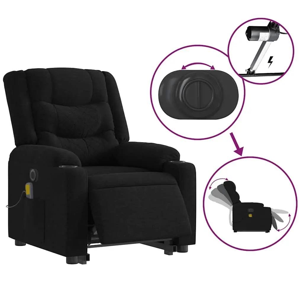 Electric Massage Recliner Chair Power Lift Black Fabric 135 Degrees