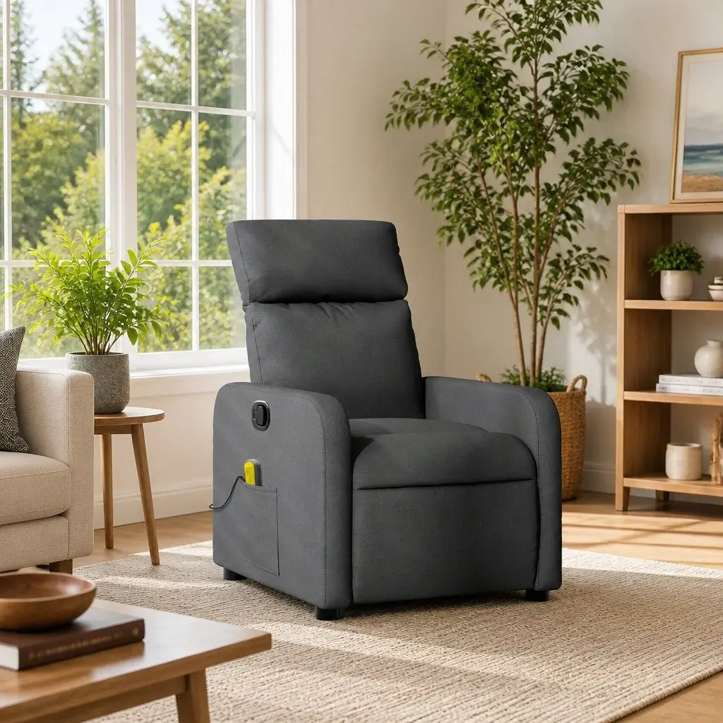 Massage Recliner Chair Manual Recline Grey Fabric 135 Degrees