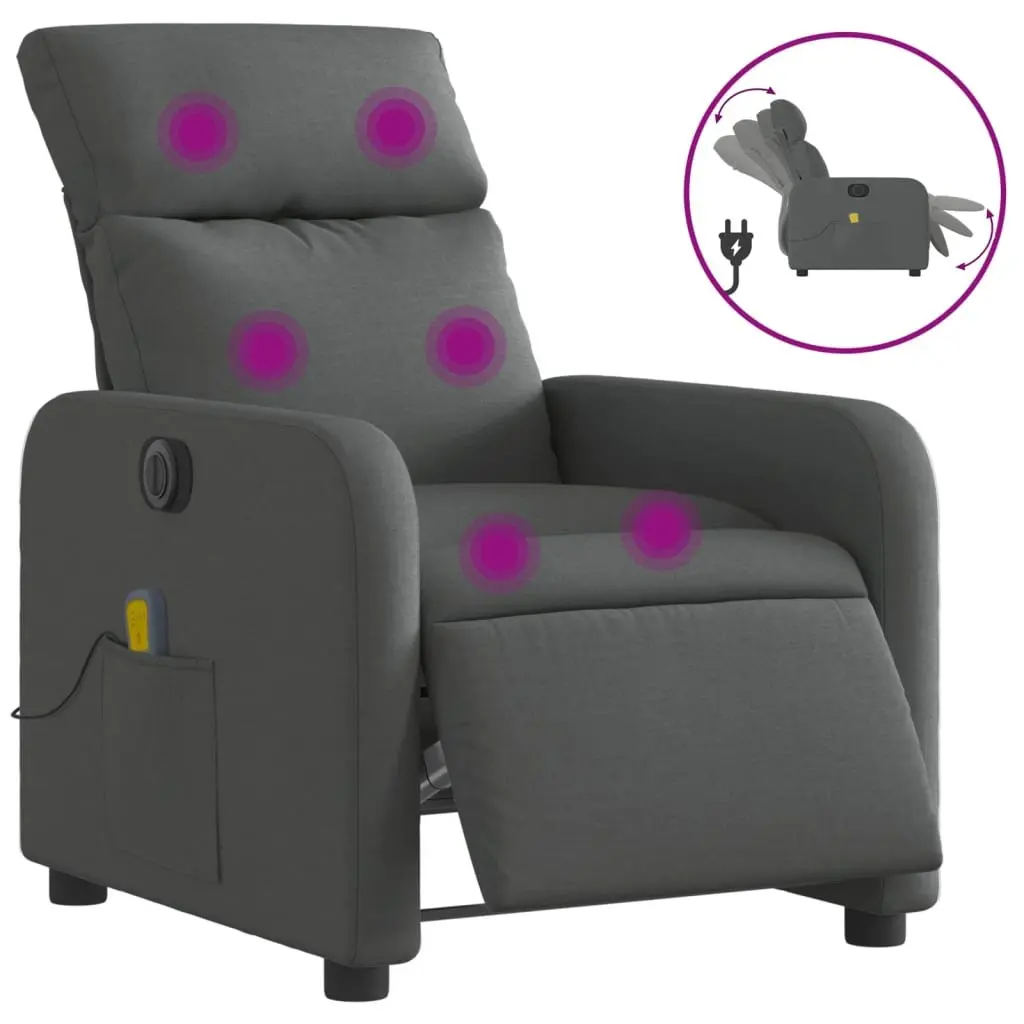 Electric Massage Recliner Chair Grey Fabric Motorized Vibration 135 Degrees