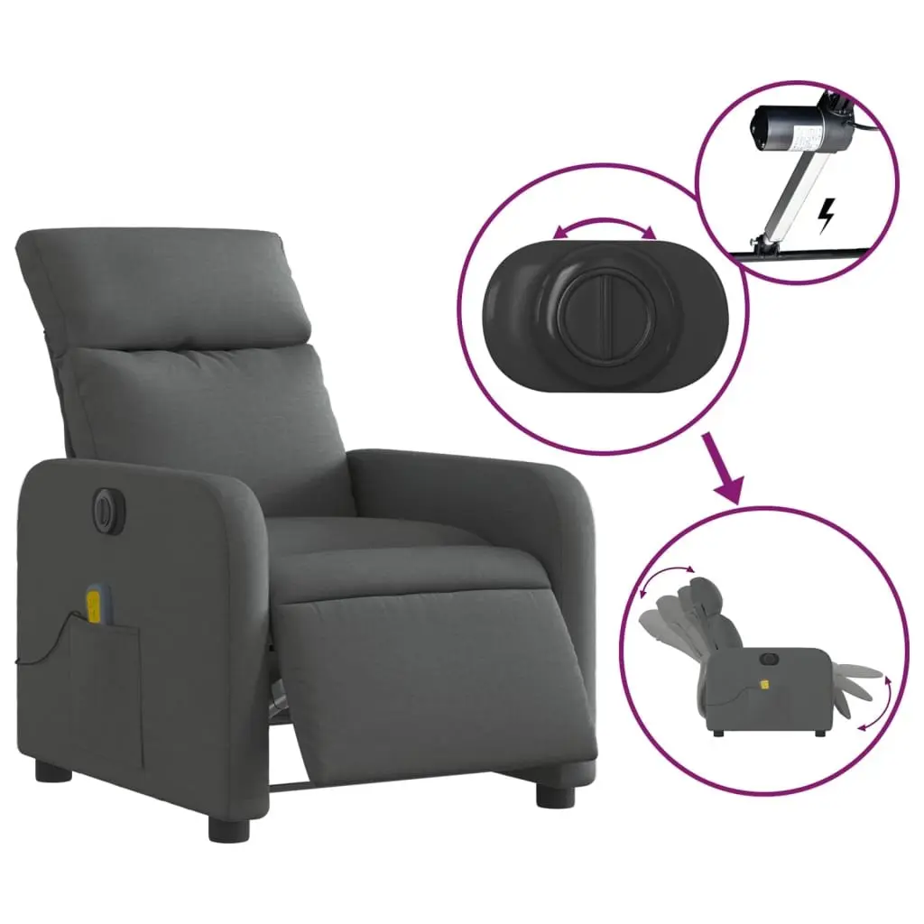 Electric Massage Recliner Chair Grey Fabric Motorized Vibration 135 Degrees