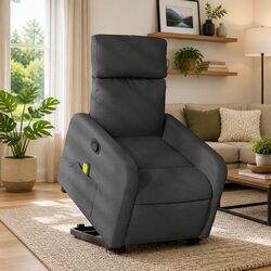 Massage Recliner Chair with Power Lift Stand Up Function Grey Fabric Armchair