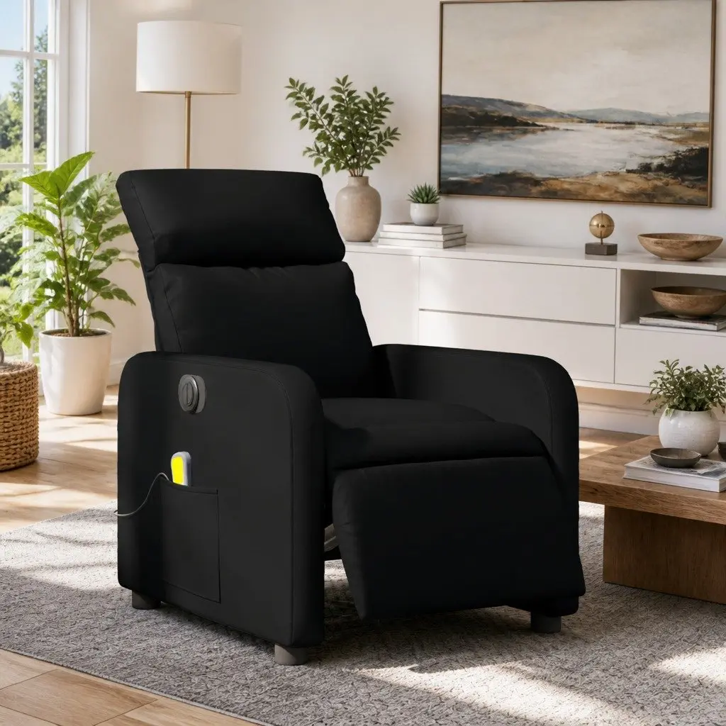 Electric Massage Recliner Chair Black Faux Leather with Footrest and 6 Massage Points