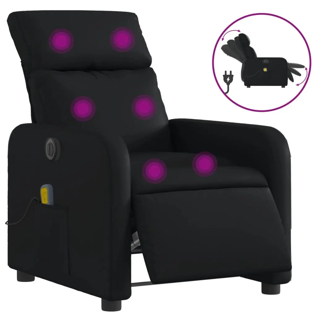 Electric Massage Recliner Chair Black Faux Leather with Footrest and 6 Massage Points