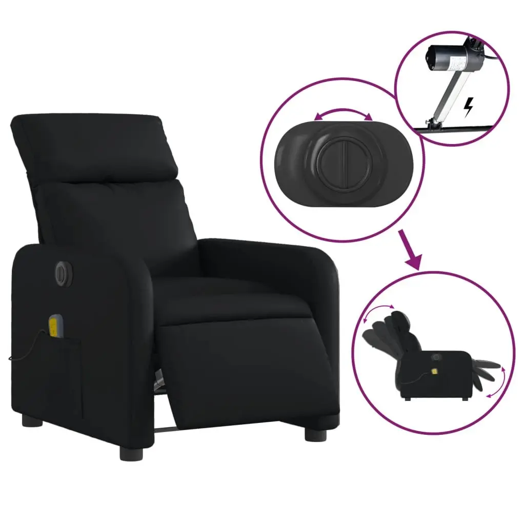 Electric Massage Recliner Chair Black Faux Leather with Footrest and 6 Massage Points