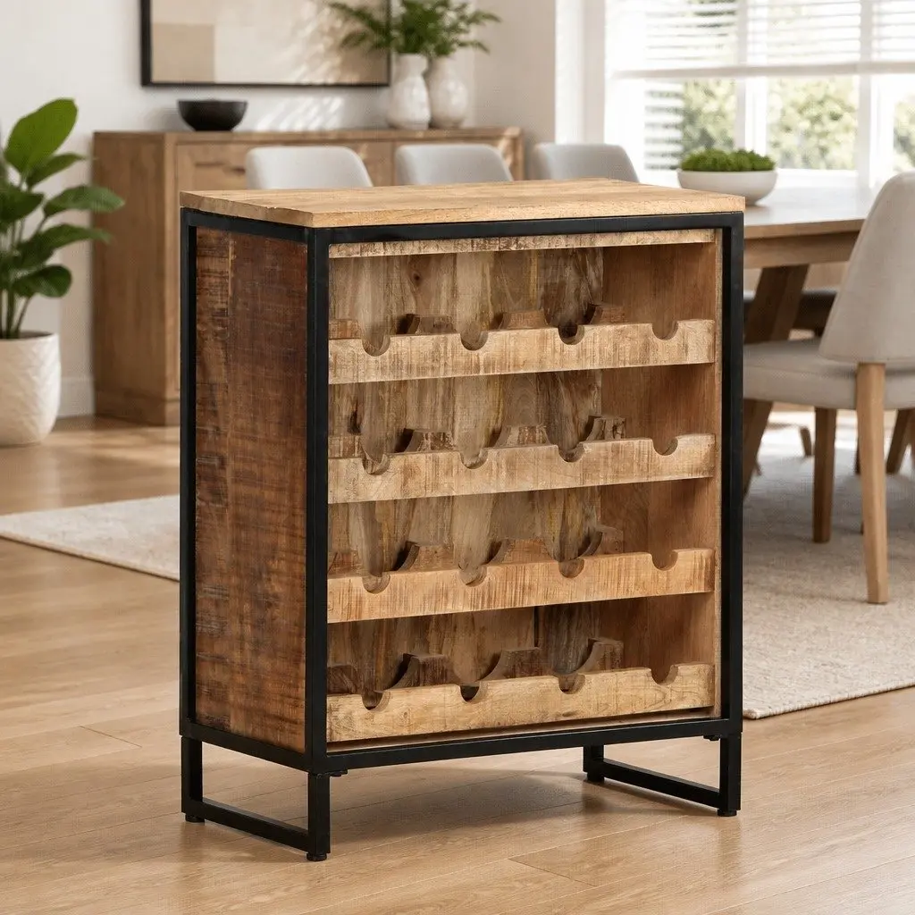 Wine Cabinet Rustic Mango Wood 62x33x78.5 cm Storage Display Holder