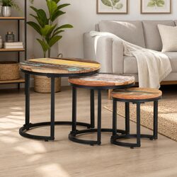 End Tables 3 Piece Set Solid Reclaimed Wood Side Tables Industrial Home Decor