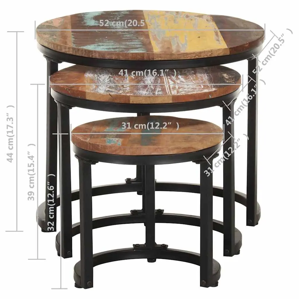 End Tables Solid Reclaimed Wood 3 Piece Set Industrial Home Decor