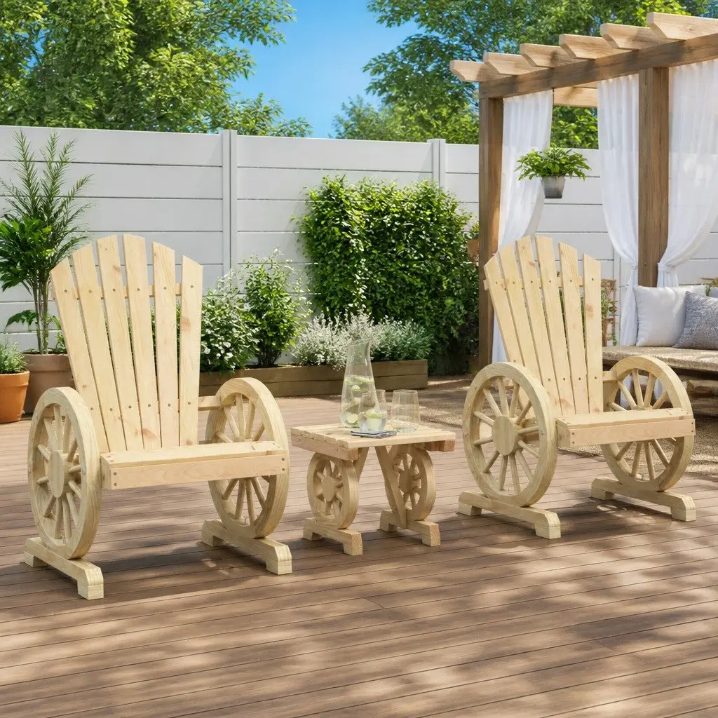 Adirondack Chair and Coffee Table Set 3 Piece Outdoor Lounge Furniture Solid Fir Wood Brown