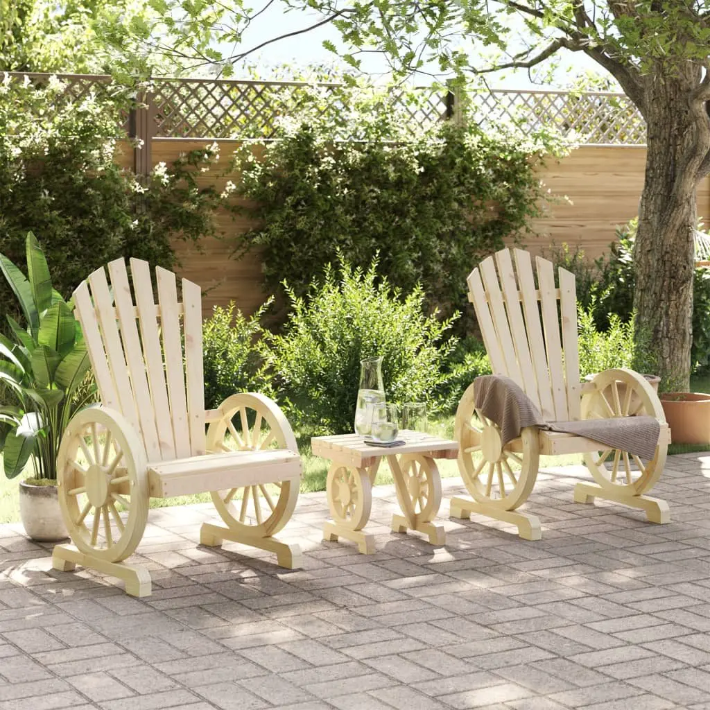 Adirondack Chair and Coffee Table Set 3 Piece Outdoor Lounge Furniture Solid Fir Wood Brown