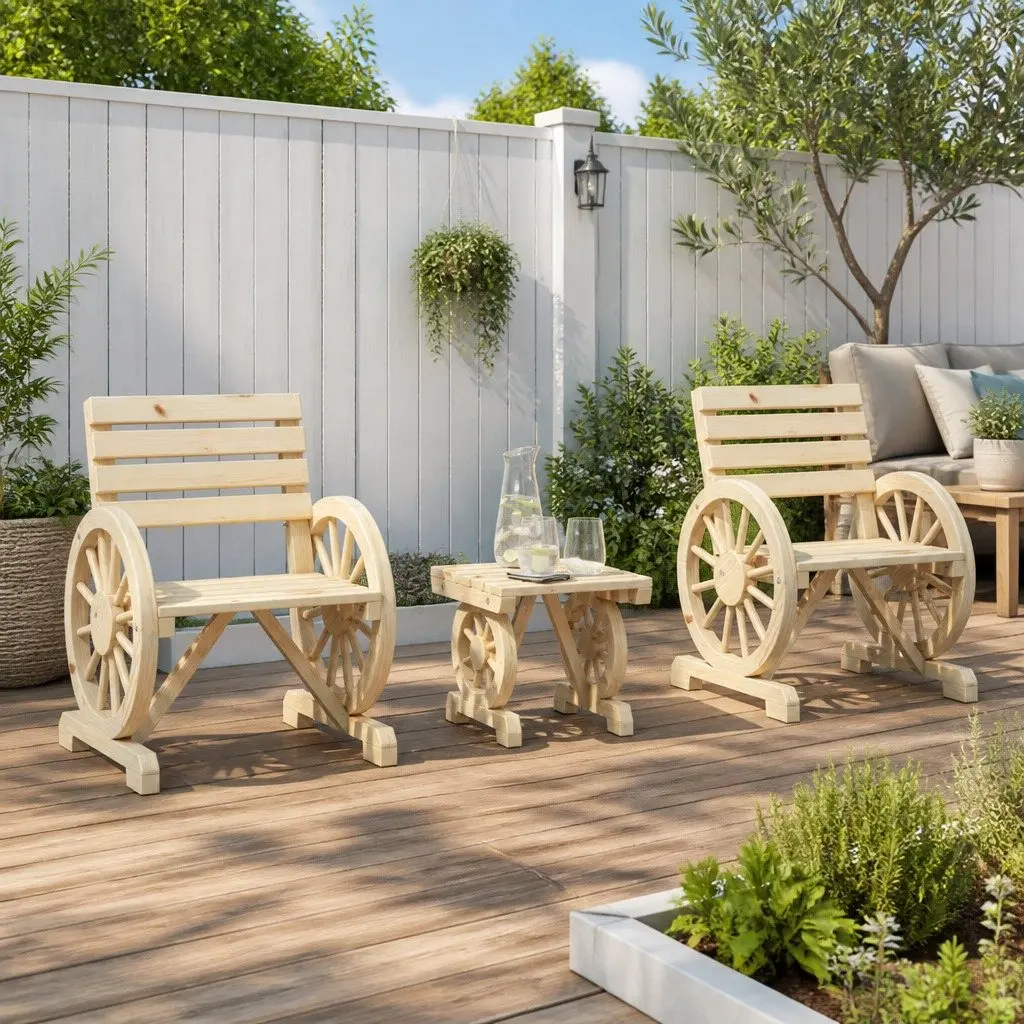 3 Piece Garden Lounge Set Adirondack Chair Coffee Table Outdoor Furniture Brown