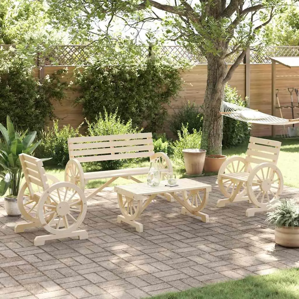 4 Piece Adirondack Style Garden Lounge Set Brown Wooden Chair