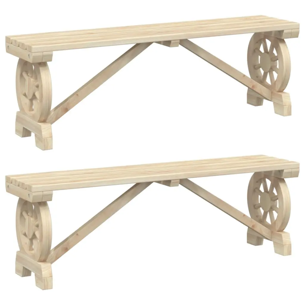 Outdoor Garden Bench Solid Wood Fir Brown Patio Seating Furniture 2 Pack