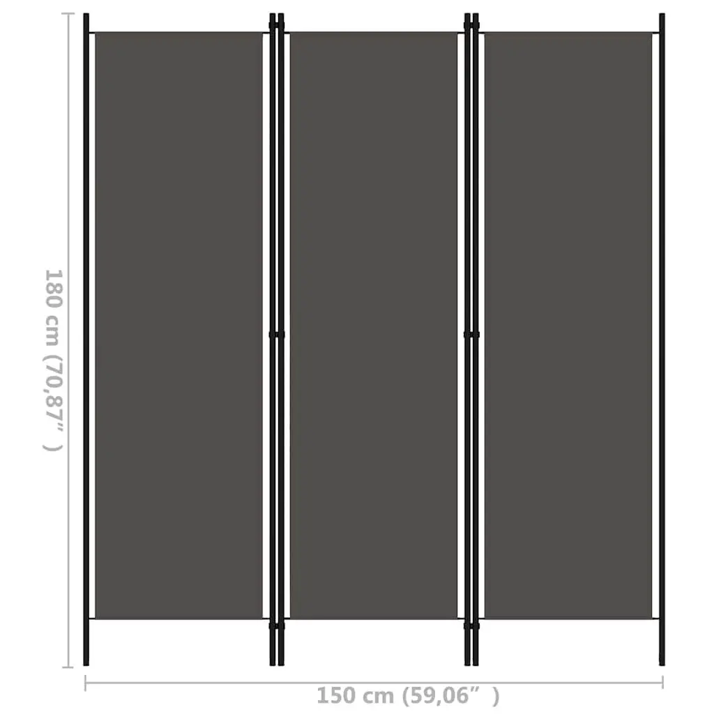 3-Panel Room Divider Anthracite Freestanding Partition Privacy Screen Folding 150 x 180 cm
