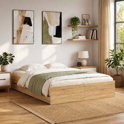 Bed Frame with Storage Drawers Slatted Base Engineered Wood Brown 150x200cm