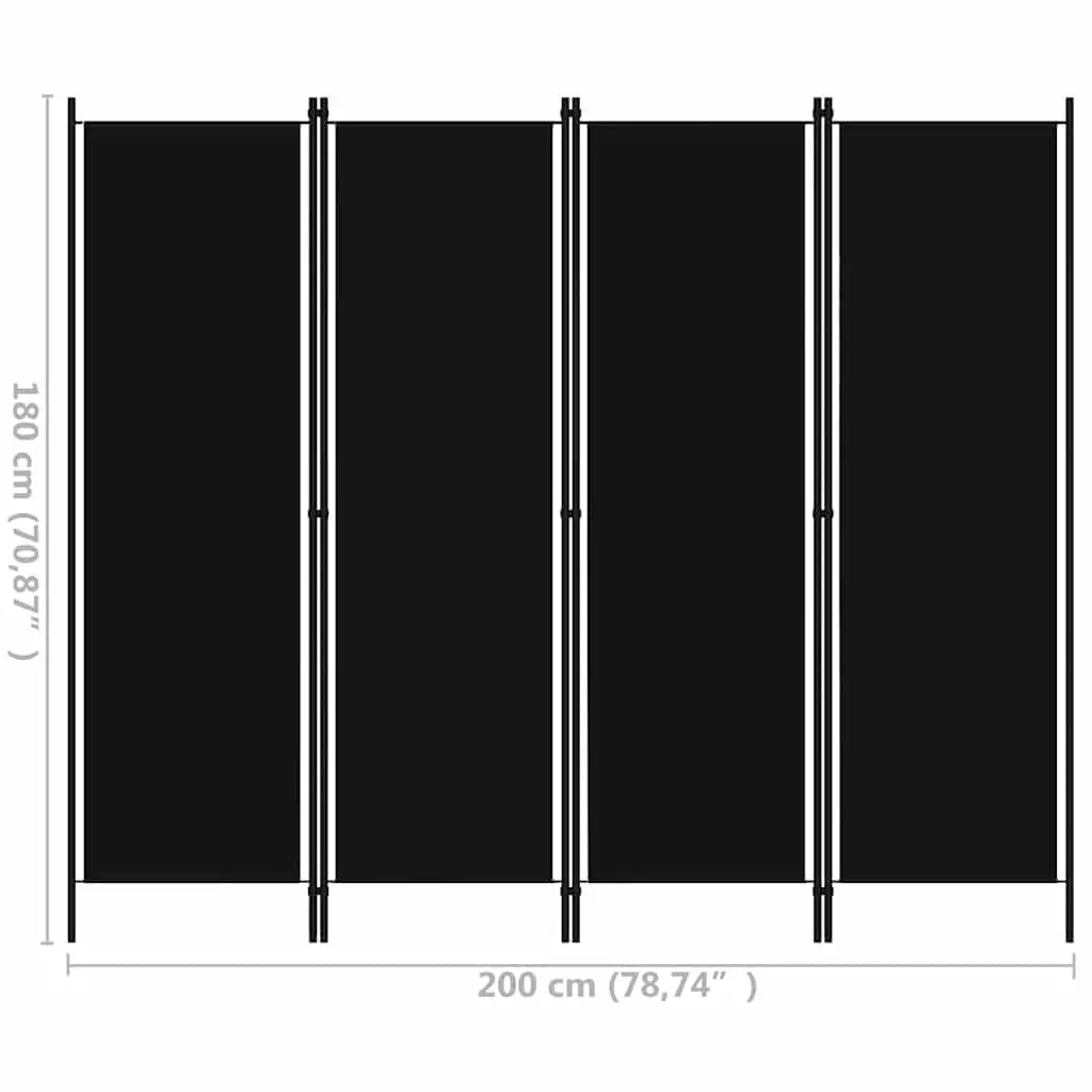 Freestanding 4-Panel Black Room Divider Folding Privacy Screen Partition 200x180cm