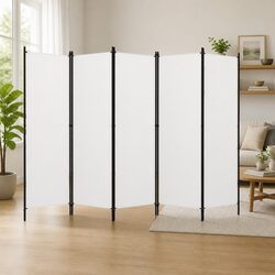 5-Panel Room Divider White Freestanding Folding Privacy Screen Partition