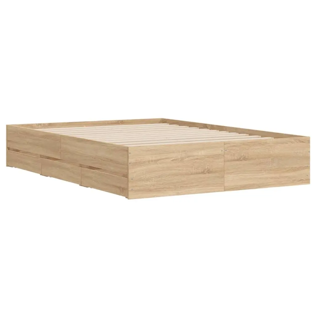 Bed Frame with Storage Drawers Brown Engineered Wood 135x190cm