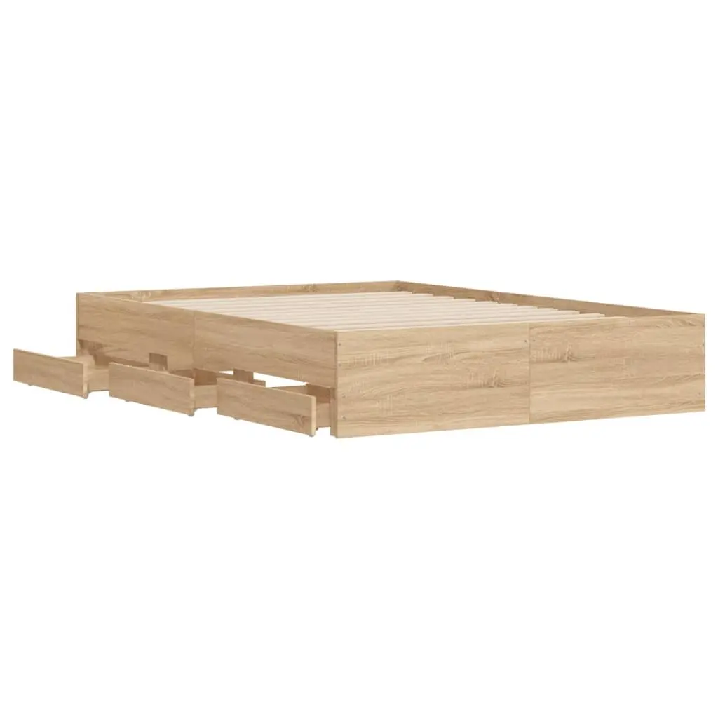 Bed Frame with Storage Drawers Brown Engineered Wood 135x190cm