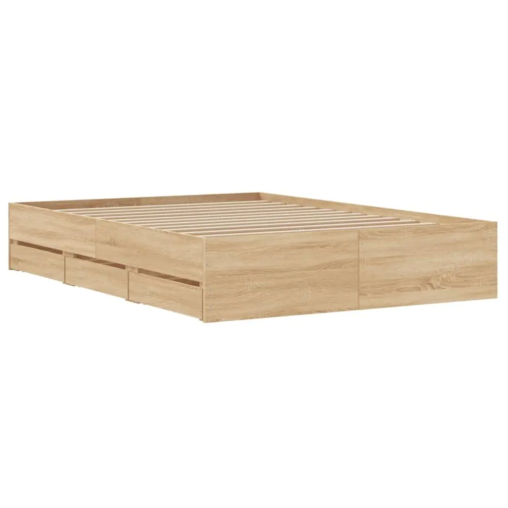 Bed Frame with Storage Drawers Brown Engineered Wood 135x190cm