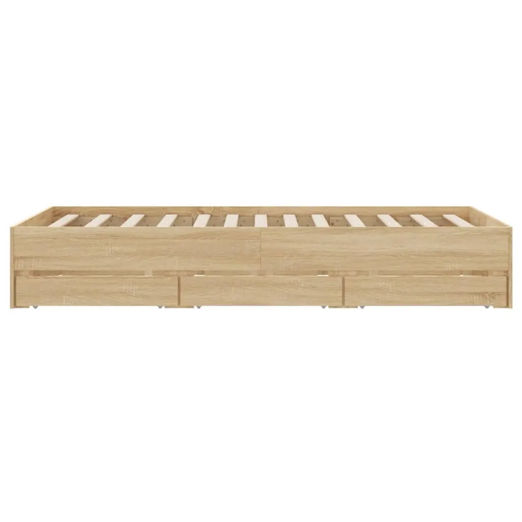 Bed Frame with Storage Drawers Brown Engineered Wood 135x190cm