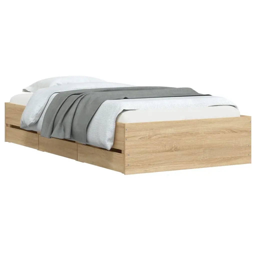 Bed Frame with Storage Drawers Sonoma Oak 90x190 cm Slatted Base Bedroom