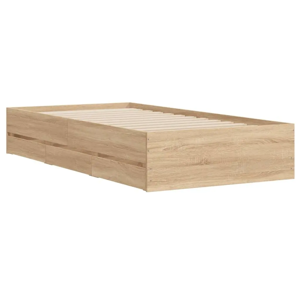 Bed Frame with Storage Drawers Sonoma Oak 90x190 cm Slatted Base Bedroom