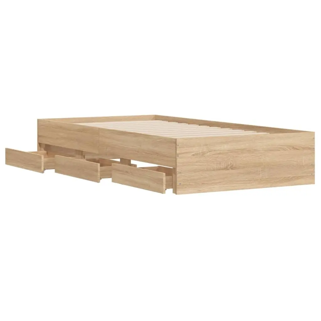Bed Frame with Storage Drawers Sonoma Oak 90x190 cm Slatted Base Bedroom