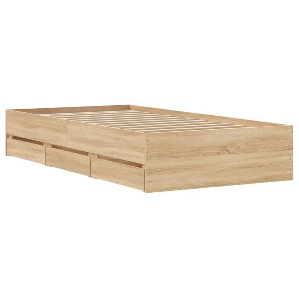 Bed Frame with Storage Drawers Sonoma Oak 90x190 cm Slatted Base Bedroom