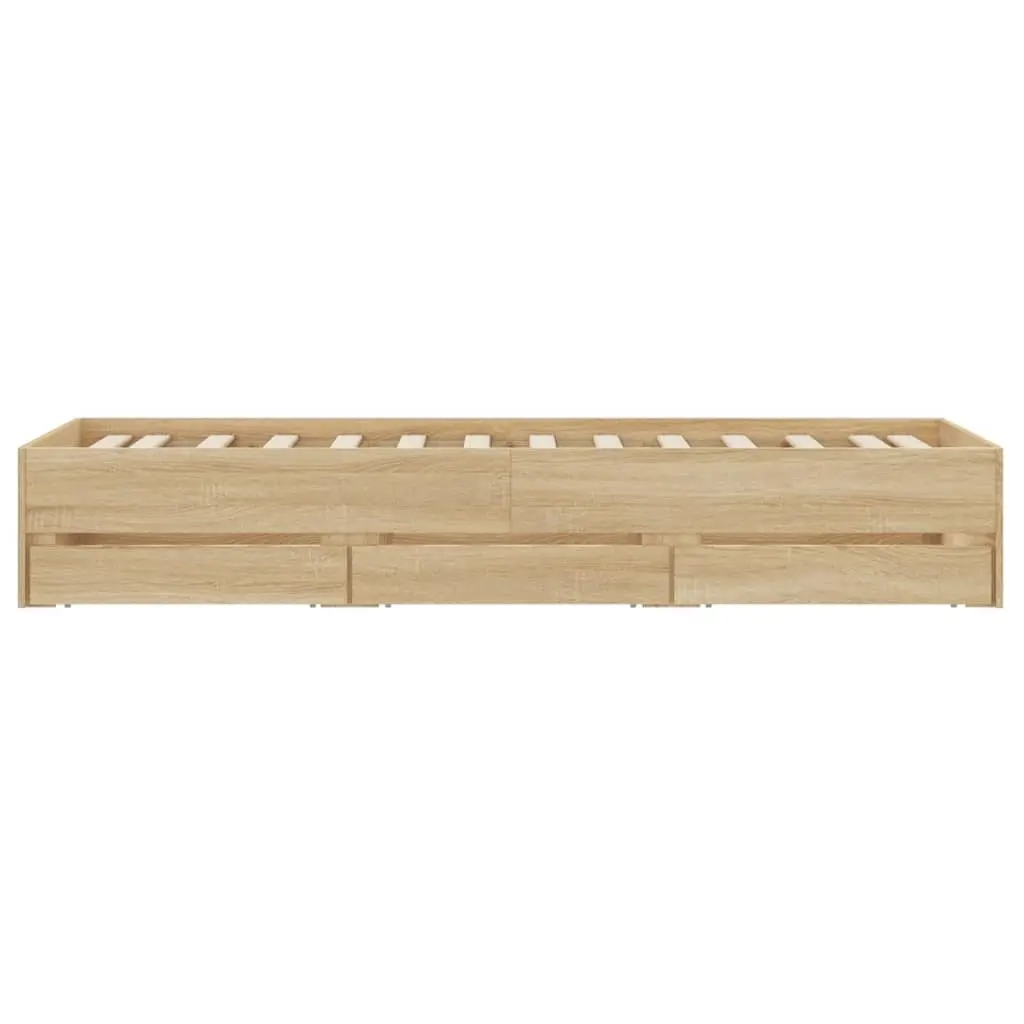 Bed Frame with Storage Drawers Sonoma Oak 90x190 cm Slatted Base Bedroom