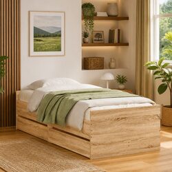 Bed Frame with Storage Drawers Slatted Base Bedroom Furniture Brown 90x190cm