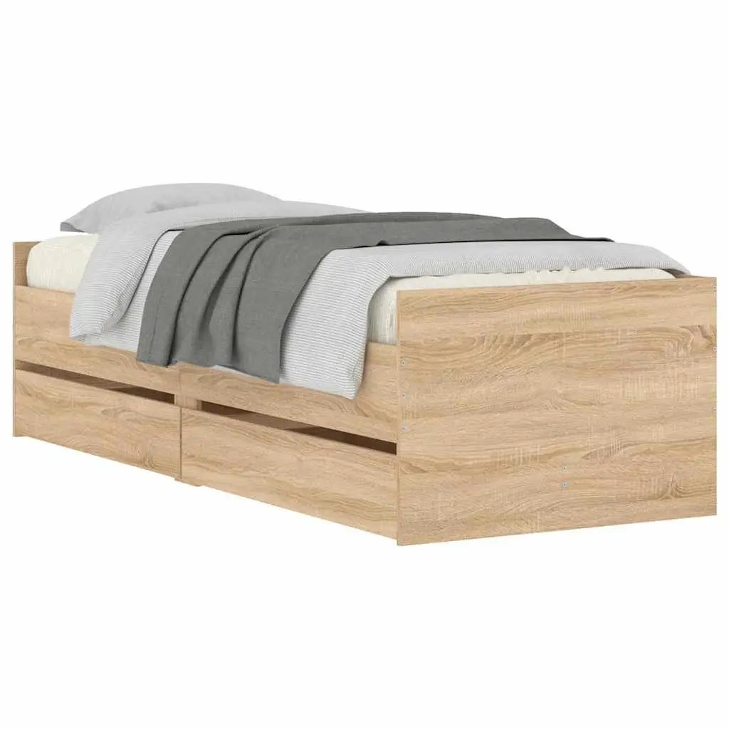 Bed Frame with Storage Drawers Slatted Base Brown 90x190cm