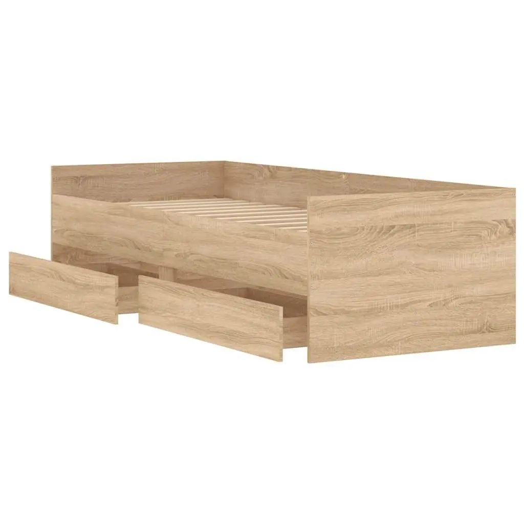 Bed Frame with Storage Drawers Slatted Base Brown 90x190cm