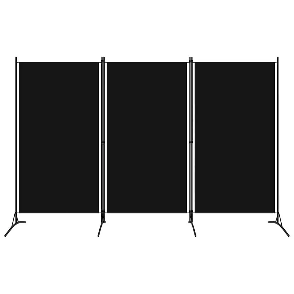 3-Panel Room Divider Black Folding Screen Fabric Partition 260 x 180 cm