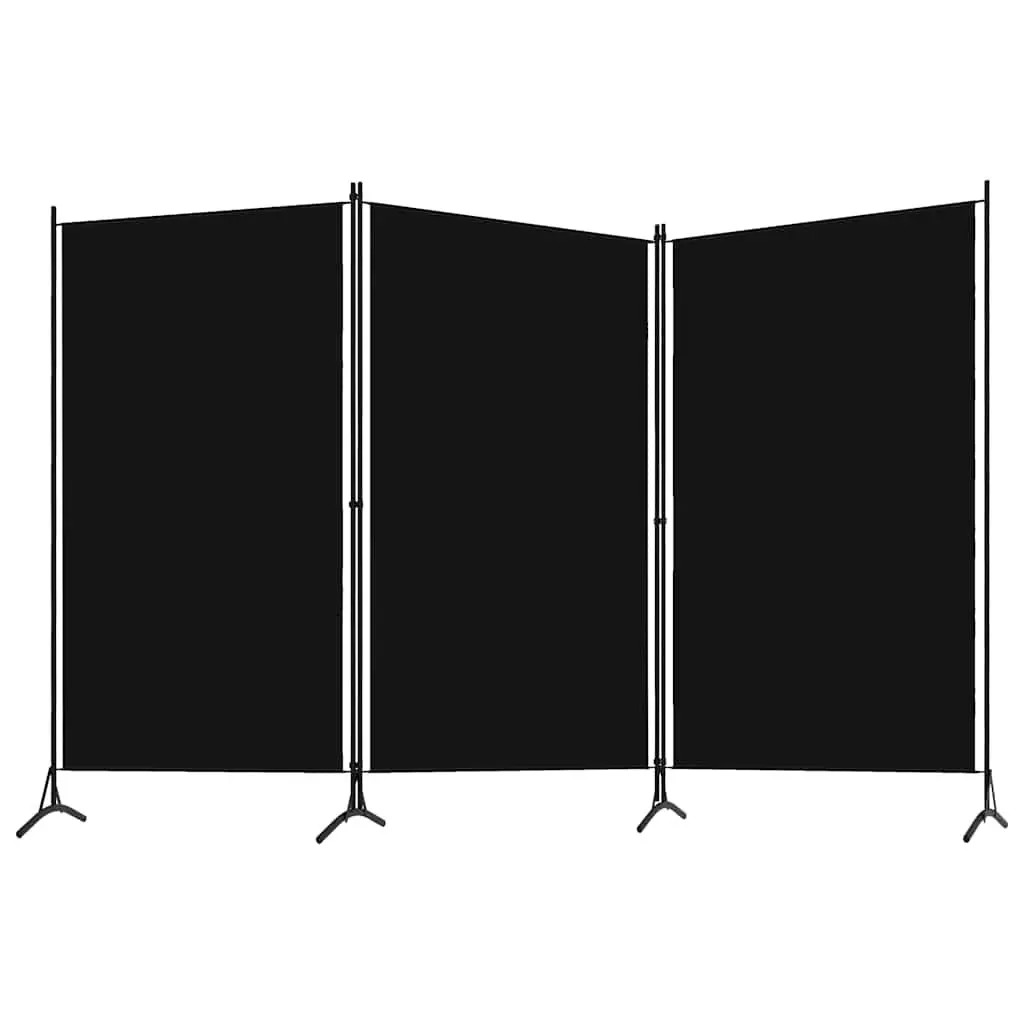 3-Panel Room Divider Black Folding Screen Fabric Partition 260 x 180 cm