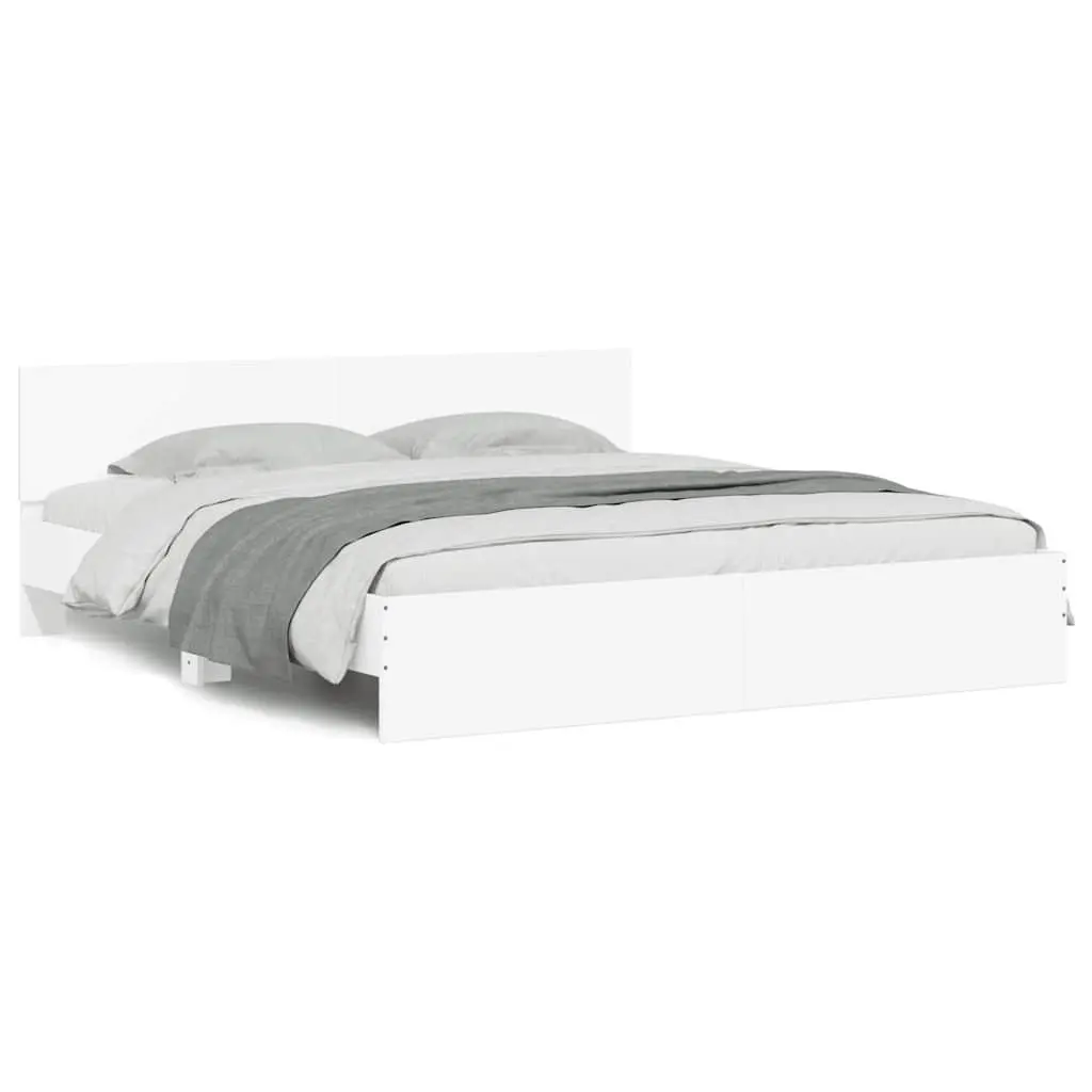 Bed Frame White Slatted Base 183x203 cm Headboard