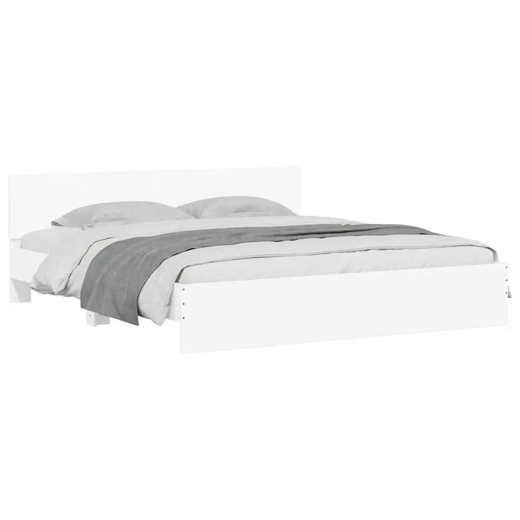 Bed Frame White Slatted Base 183x203 cm Headboard