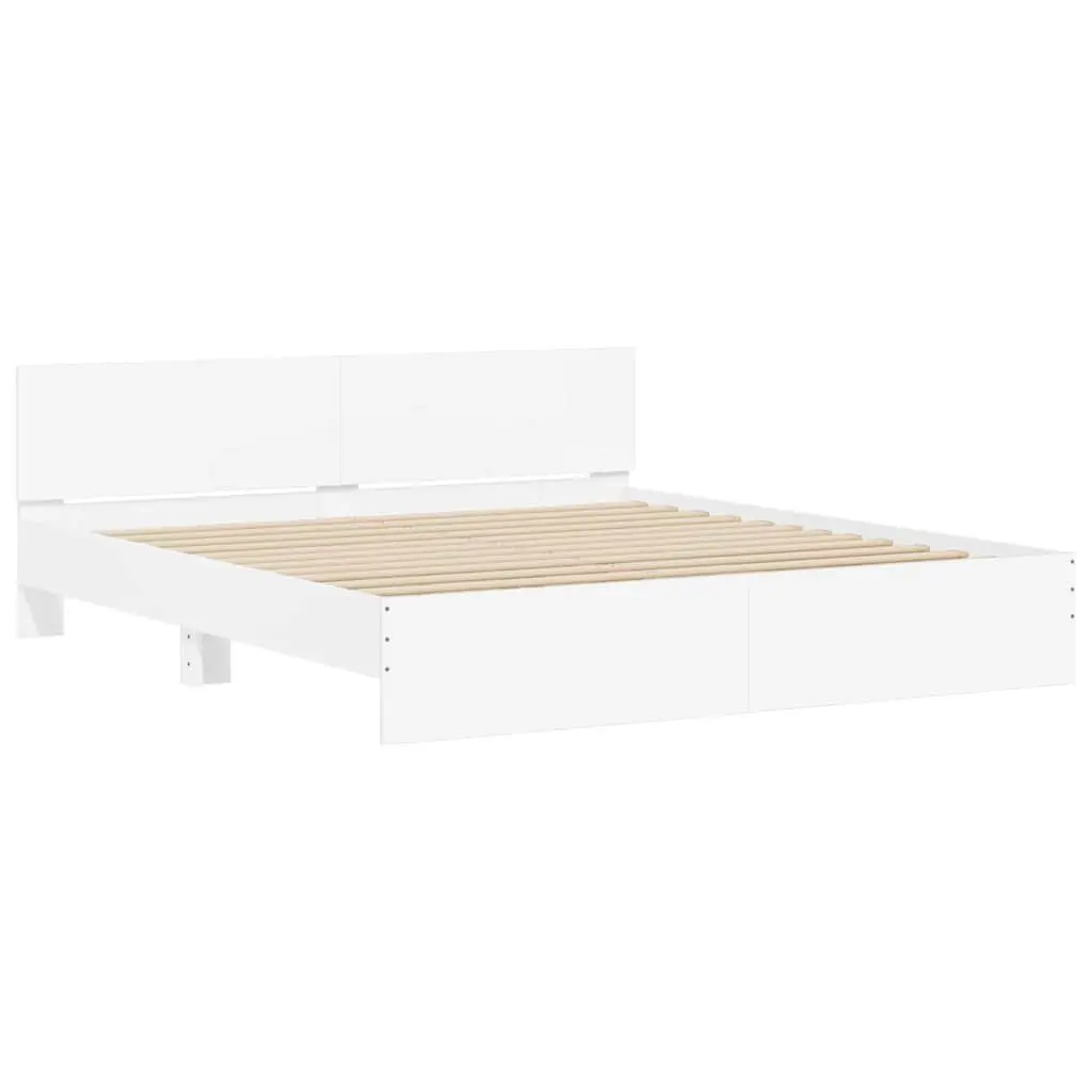Bed Frame White Slatted Base 183x203 cm Headboard