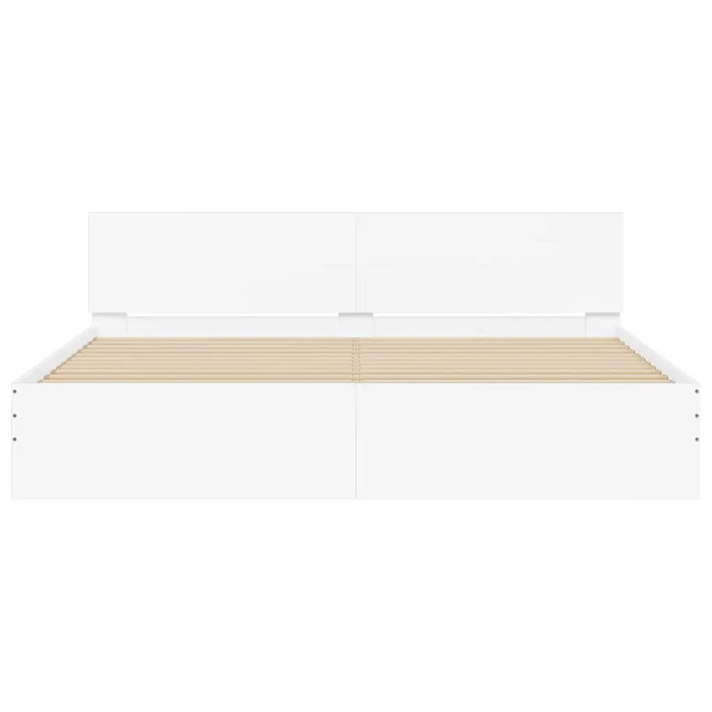 Bed Frame White Slatted Base 183x203 cm Headboard