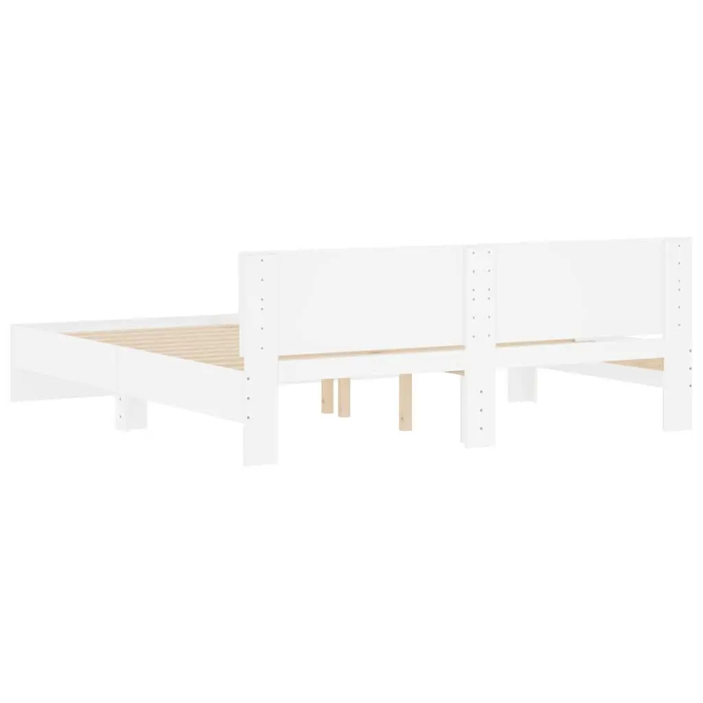 Bed Frame White Slatted Base 183x203 cm Headboard