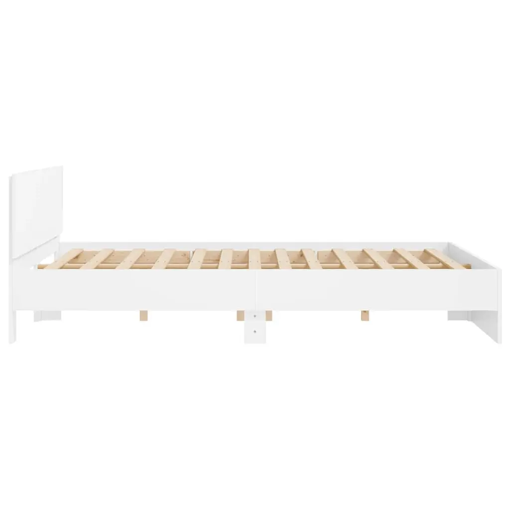 Bed Frame White Slatted Base 183x203 cm Headboard
