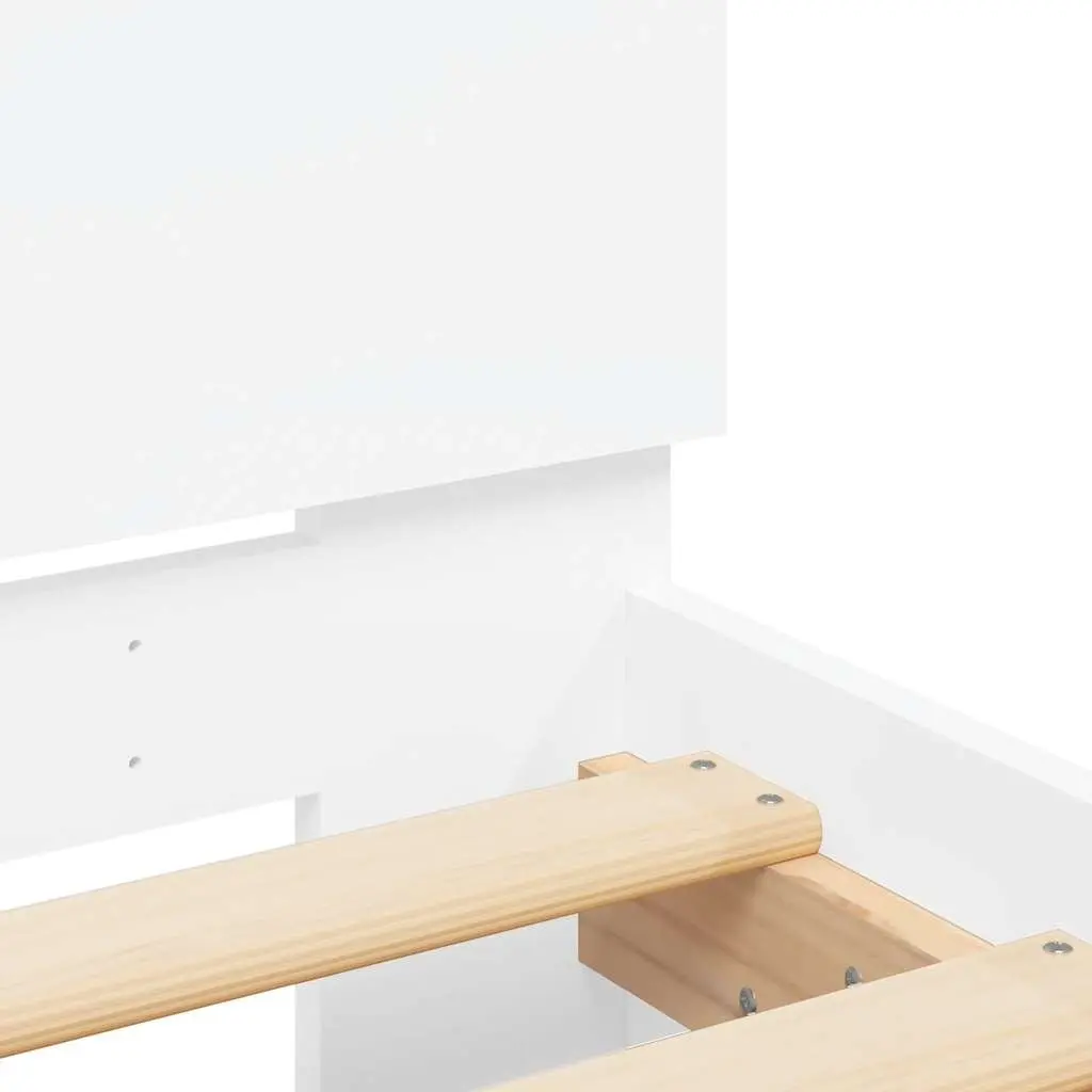 Bed Frame White Slatted Base 183x203 cm Headboard