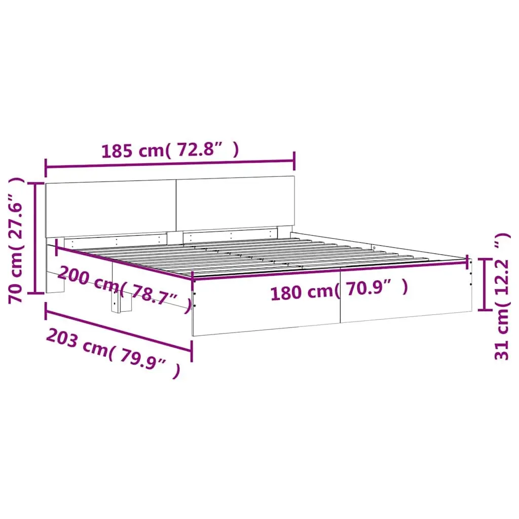 Bed Frame White Slatted Base 183x203 cm Headboard