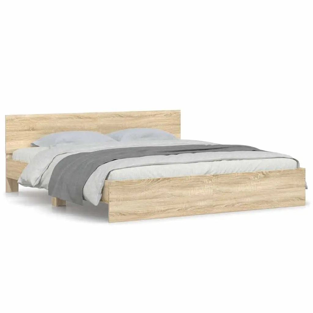 King Bed Frame Sonoma Oak Brown Engineered Wood Slatted Base Bedroom Furniture