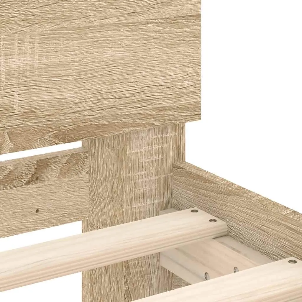 King Bed Frame Sonoma Oak Brown Engineered Wood Slatted Base Bedroom Furniture