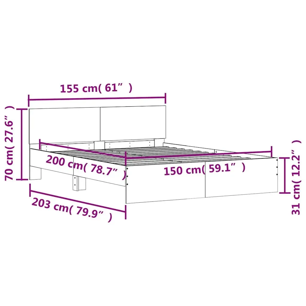 Bed Frame Sonoma Oak 150x200 cm Bedroom Furniture Slatted Base Support