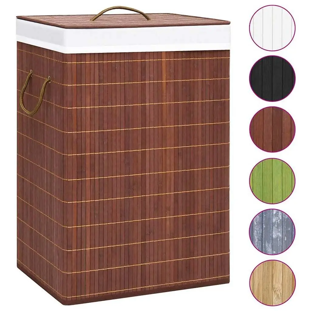 Bamboo Hamper 72L Foldable with Handles 2 Sections Brown