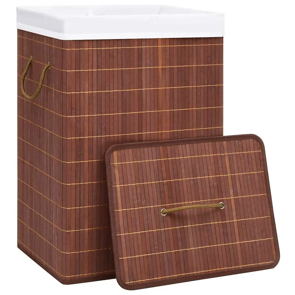 Bamboo Hamper 72L Foldable with Handles 2 Sections Brown