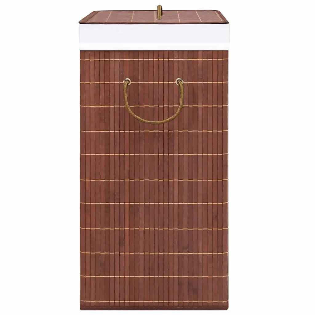 Bamboo Hamper 72L Foldable with Handles 2 Sections Brown